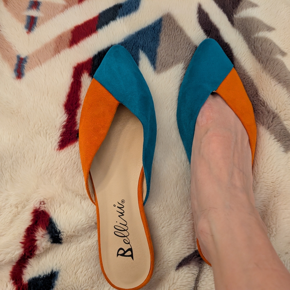 Bellini Vibrant Blue and Orange Mules